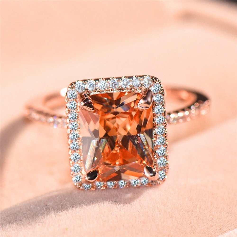 Rose Gold Filled Emerald Cut Crystal Ring Size 8 - Picture 3 of 4